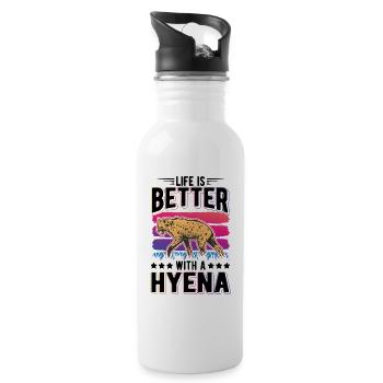 Life is better with a Hyena Erdwolf Hyäne - Trinkflasche mit integriertem Trinkhalm - Weiß - Rechts