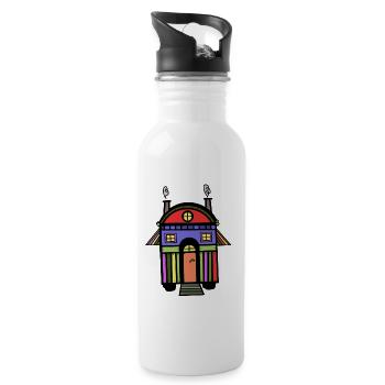 Bauwagen farbenfroh bunt Hippie Haus wohnen Öko - Trinkflasche mit integriertem Trinkhalm - Weiß - Rechts