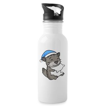 Katze Katzenrasse Sibirische Katze - Trinkflasche mit integriertem Trinkhalm - Weiß - Rechts