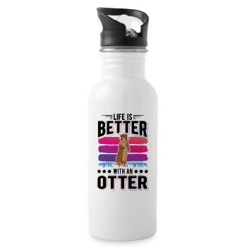 Life is better with an Otter Otter Sea Otter - Water bottle with straw - white - Right