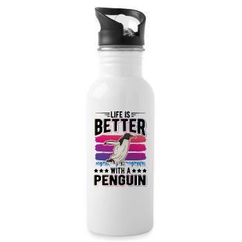 Life is better with a Penguin Pinguin - Trinkflasche mit integriertem Trinkhalm - Weiß - Rechts