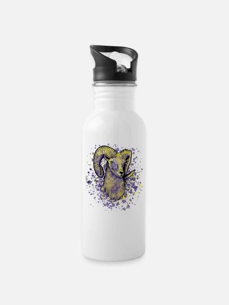 Bunter Widder Sternzeichen - Trinkflasche mit integriertem Trinkhalm - Weiß