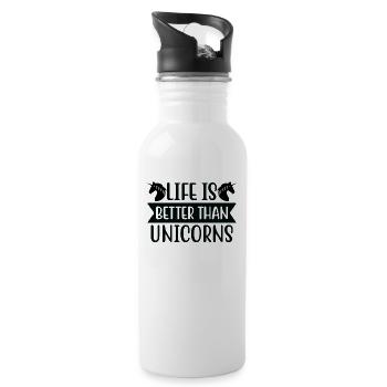 Das Leben ist besser mit Einhörnern Unicorn - Trinkflasche mit integriertem Trinkhalm - Weiß - Rechts
