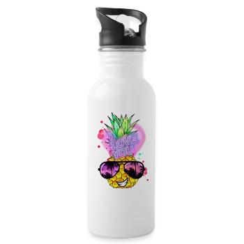 Ananas in Love - Trinkflasche mit integriertem Trinkhalm - Weiß - Rechts