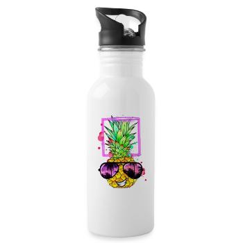 cool pineapple retro neon - Water bottle with straw - white - Right