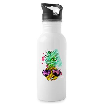 Lustige Ananas Neon Retro - Trinkflasche mit integriertem Trinkhalm - Weiß - Rechts