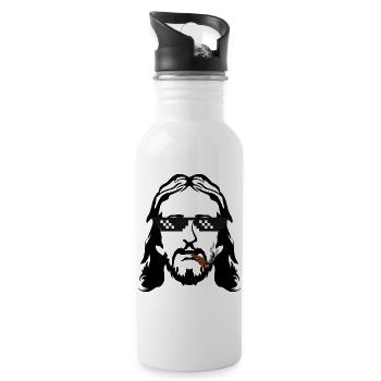 Jesus mit Brille und Zigarette - Trinkflasche mit integriertem Trinkhalm - Weiß - Rechts
