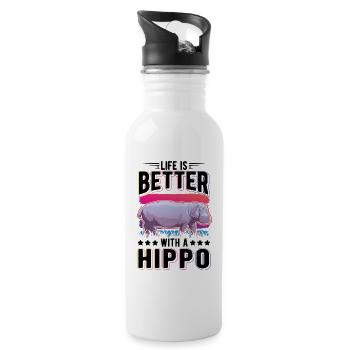 Life is better with a Hippo Nilpferd Flusspferd - Water bottle with straw - white - Right