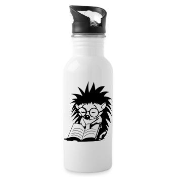 Igel liest Buch und schläft Illustration Geschenk - Trinkflasche mit integriertem Trinkhalm - Weiß - Rechts