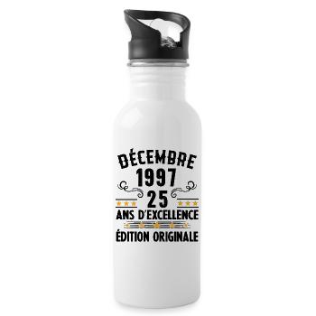25 Ans Anniversaire Vintage Né(e) en Décembre 1997 - Gourde avec paille intégrée - blanc - Droite