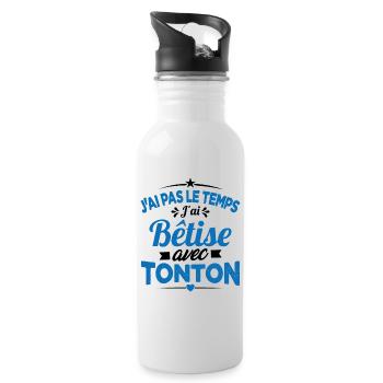J'ai pas le temps j'ai bêtise avec tonton Cadeau - Gourde avec paille intégrée - blanc - Droite