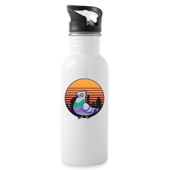Retro Pigeon New York City Vintage Bird Lover - Water bottle with straw - white - Right