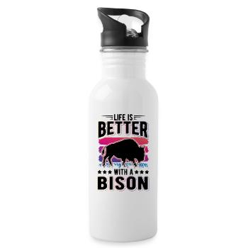 Life is better with a Bison Water Buffalo Buffalo Buffalo - Water bottle with straw - white - Right