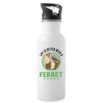 Life is better with a Ferret Frettchen - Trinkflasche mit integriertem Trinkhalm - Weiß - Rechts