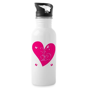 Pink Heart and Butterflies - Trinkflasche mit integriertem Trinkhalm - Weiß - Rechts