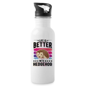 Life is better with a Hedgehog Igel - Water bottle with straw - white - Right