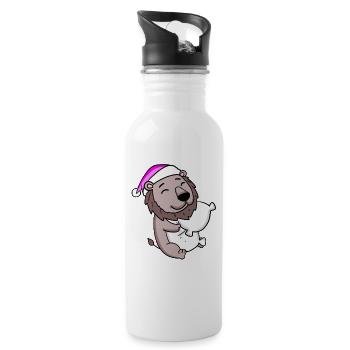 Löwe mit Kissen und Schlafmütze - Trinkflasche mit integriertem Trinkhalm - Weiß - Rechts
