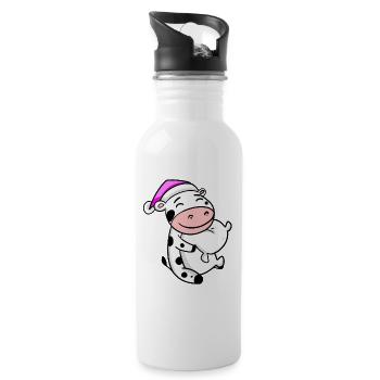 Cow with pillow and sleeping cap - Water bottle with straw - white - Right