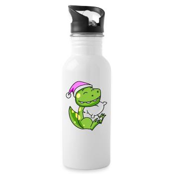 Dinosaurier mit Kissen und Schlafmütze - Trinkflasche mit integriertem Trinkhalm - Weiß - Rechts