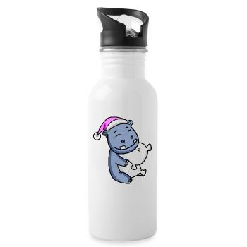 Hippo with pillow and sleeping cap - Water bottle with straw - white - Right