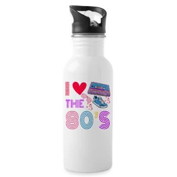 Cassette Tape Retro I Love The 80S Costume I Heart - Gourde avec paille intégrée - blanc - Droite