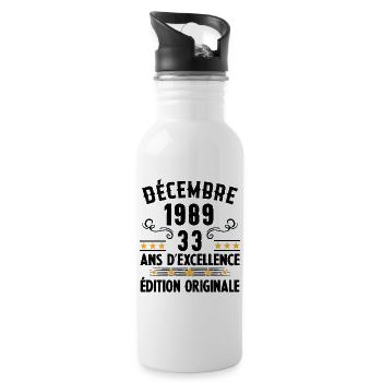 33 Ans Anniversaire Vintage Né(e) en Décembre 1989 - Gourde avec paille intégrée - blanc - Droite