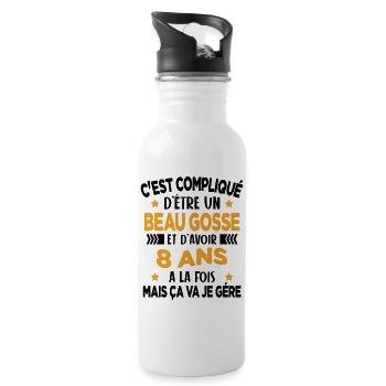 Compliqué d'être un Beau Gosse et D'avoir 8 Ans - Gourde avec paille intégrée - blanc - Droite