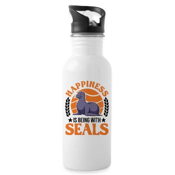 Robbe Glück Sea Lion Seelöwe - Trinkflasche mit integriertem Trinkhalm - Weiß - Rechts
