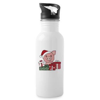 Cochon Cadeau de Noël Animaux d’hiver Cochons - Gourde avec paille intégrée - blanc - Droite