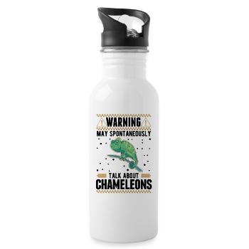 Warning Chameleon Gift Chameleon - Water bottle with straw - white - Right