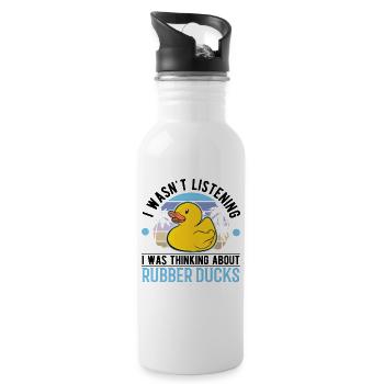 Gummiente Quietscheente Badeente - Trinkflasche mit integriertem Trinkhalm - Weiß - Rechts