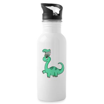 Dinosaurs with Baby Dinosaurs - Water bottle with straw - white - Right