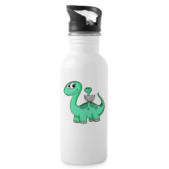 Dinosaurs with Baby Dinosaurs - Water bottle with straw - white - Right