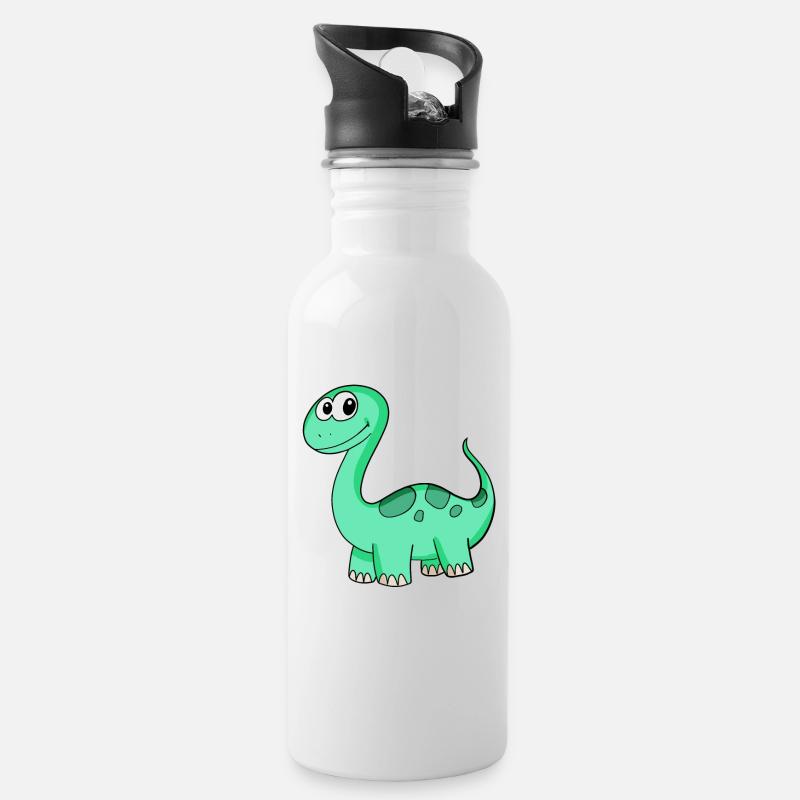 Dinosaurier Motiv - Trinkflasche mit integriertem Trinkhalm - Weiß