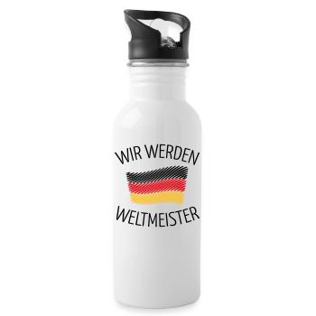 Wir Werden Weltmeister (Deutschlandflagge Skizze) - Trinkflasche mit integriertem Trinkhalm - Weiß - Rechts