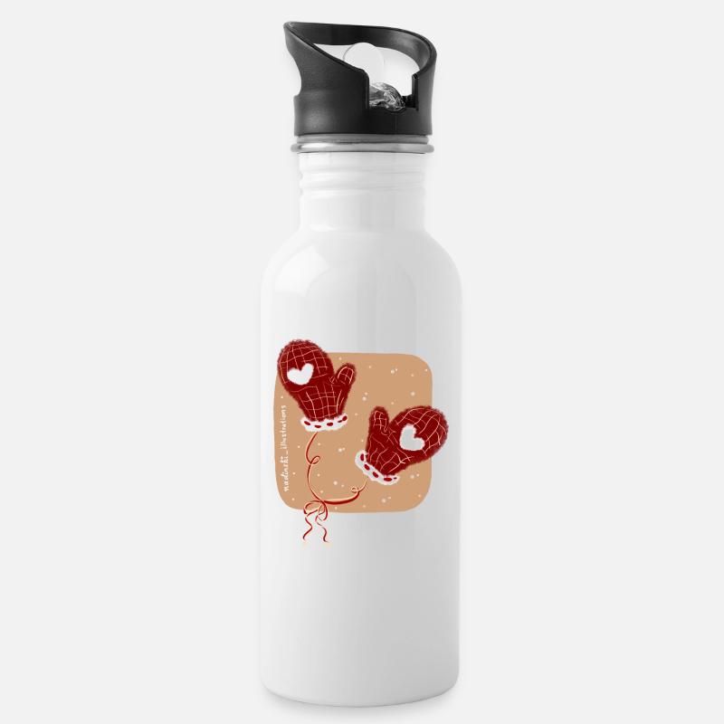Handschuhe im Winter - Trinkflasche mit integriertem Trinkhalm - Weiß