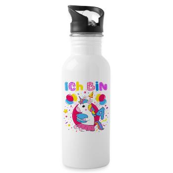 4. Geburtstag Mädchen Ich bin 4 Jahre mit Einhorn - Trinkflasche mit integriertem Trinkhalm - Weiß - Rechts