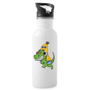 Dinosaures et bananes - Gourde avec paille intégrée - blanc - Droite