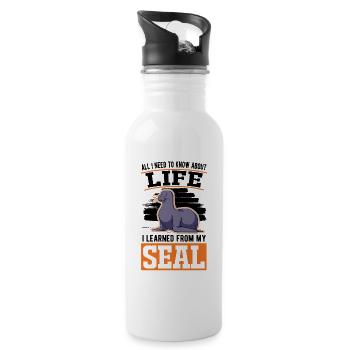 Robbe Geschenk Seal Seelöwe - Trinkflasche mit integriertem Trinkhalm - Weiß - Rechts