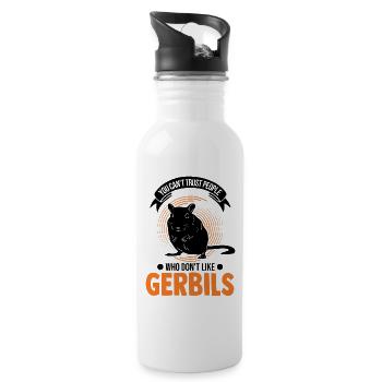 Gerbil Geschenk Rennratte Rennmaus - Trinkflasche mit integriertem Trinkhalm - Weiß - Rechts