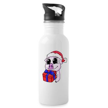 Cochon mignon avec cadeau - Noël - Gourde avec paille intégrée - blanc - Droite