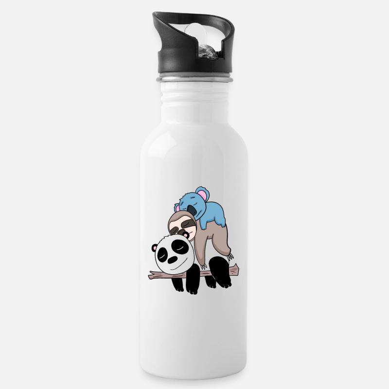 Panda Faultier und Koala - Trinkflasche mit integriertem Trinkhalm - Weiß