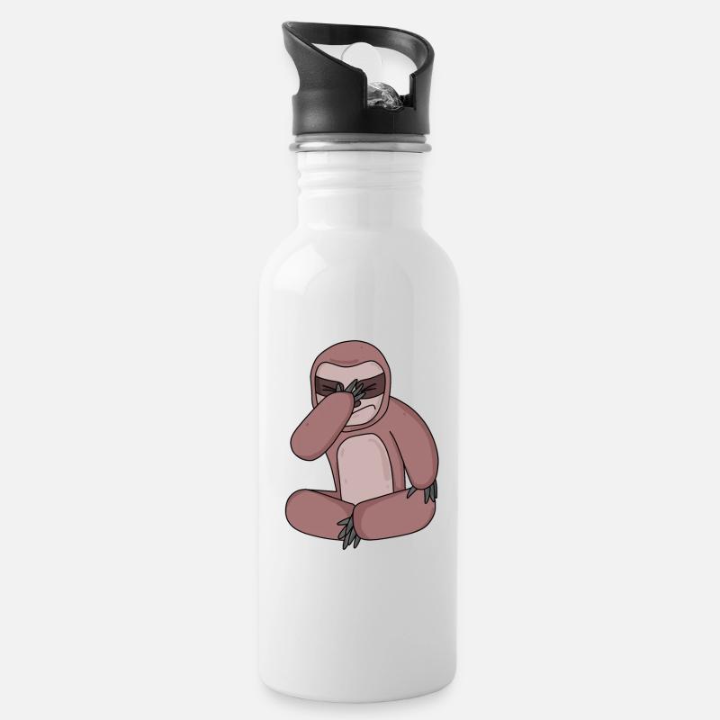 Faultier lustig - Trinkflasche mit integriertem Trinkhalm - Weiß