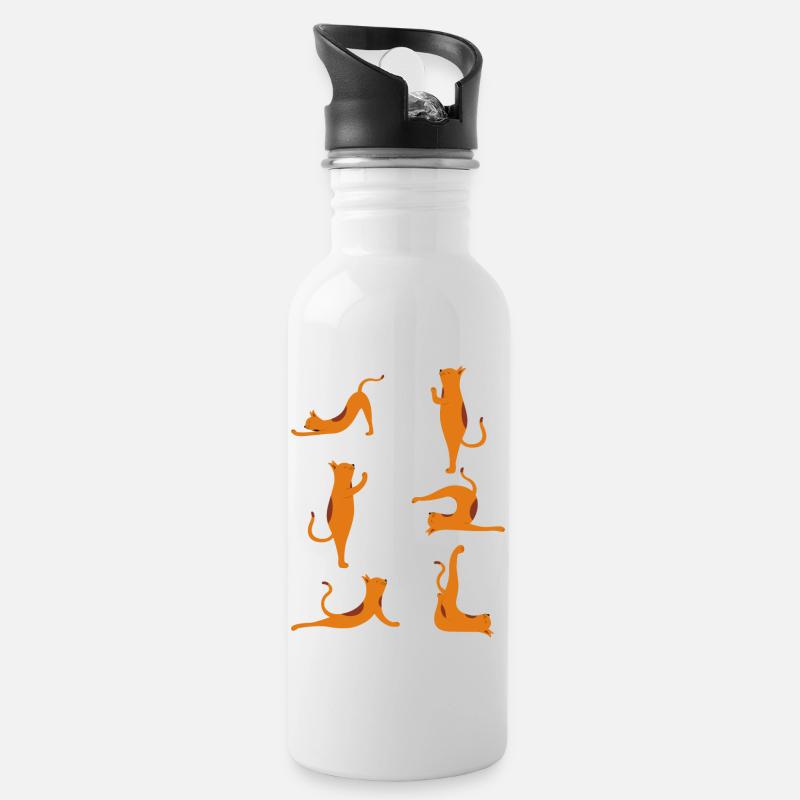 Yoga Cats - Trinkflasche mit integriertem Trinkhalm - Weiß
