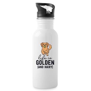 La vie est dorée et poilue Kawaii Golden Retriever - Gourde avec paille intégrée - blanc - Droite