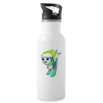 Pinguin Ski Winter Skifahren - Trinkflasche mit integriertem Trinkhalm - Weiß - Rechts