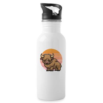 Retro Sonnenuntergang Schottisches Hochland Kuh Lover Country - Trinkflasche mit integriertem Trinkhalm - Weiß - Rechts