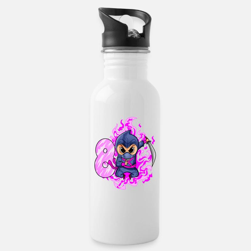 8. Geburtstag Mädchen 8 Jahre alt Ninja - Trinkflasche mit integriertem Trinkhalm - Weiß