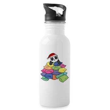 Panda und Kissen - Trinkflasche mit integriertem Trinkhalm - Weiß - Rechts