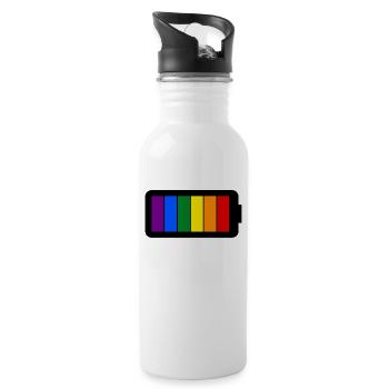 Regenbogenfarben Batterie Loading - Gay Pride - Trinkflasche mit integriertem Trinkhalm - Weiß - Rechts